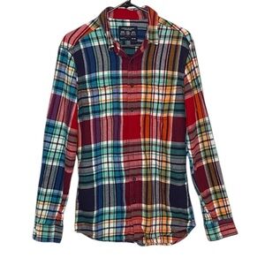 American Eagle Prep Fit Flannel Long Sleeve Shirt Embroidered Logo Medium Tall